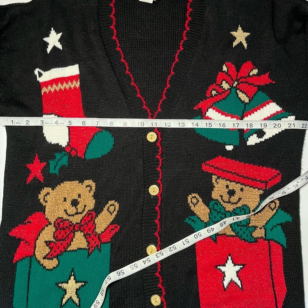 Vintage Holiday Time USA Made Womens Knit Christmas Theme Cardigan Sweater M - Picture 7 of 8